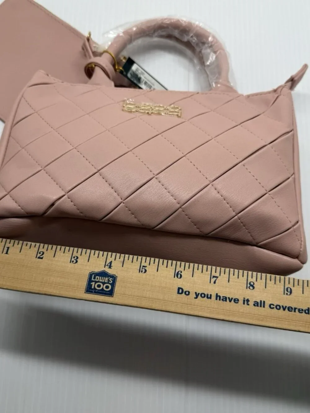 Bebe Everett Small Blush Quilted Satchel Crossbody Gold Chain Bag NWT Chic Work